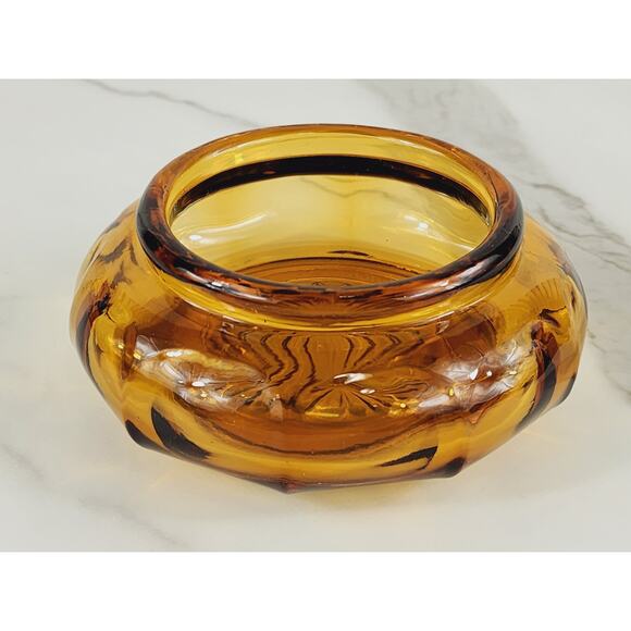 Depression Amber Glass Bowl Powder Vanity Jar w/o Lid 80's Art Decor 4 3/4" Vtg - Picture 3 of 12